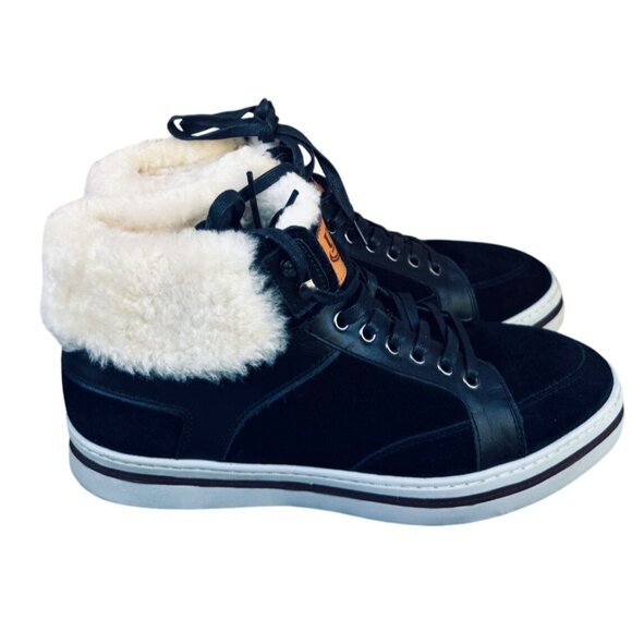 UGG Nock Mens Black Suede Fur-Lined High-Top Sneakers Size 12B - Picture 1 of 12